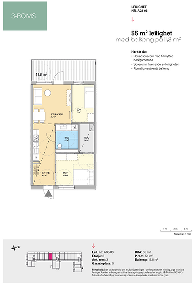 Plantegning som viser leilighet A 03-06