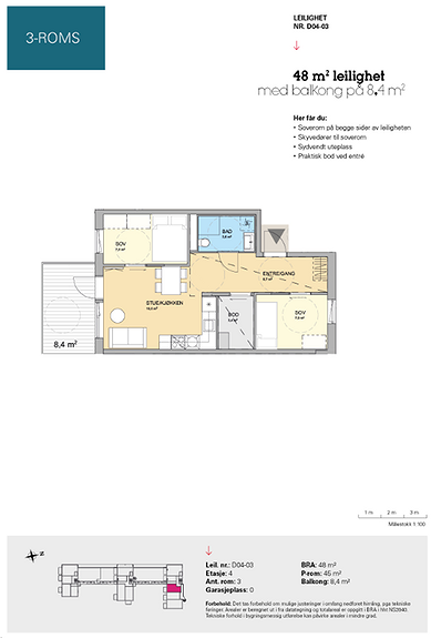 Plantegning som viser leilighet D 04-03