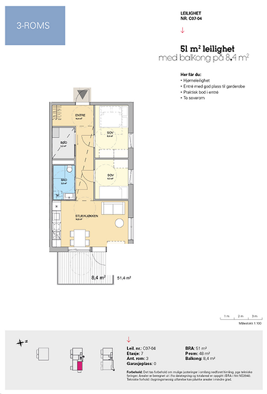 Plantegning som viser leilighet C 07-04