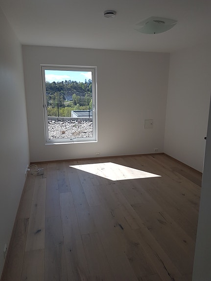 Dette bildet er litt gammelt, vi har fått hage utenfor vinduet nå.