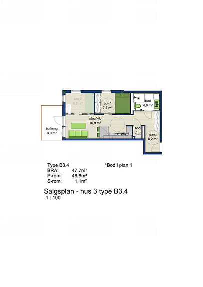 Plantegning som viser leilighet 3-504