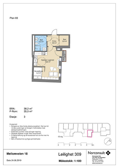 Plantegning som viser leilighet B309