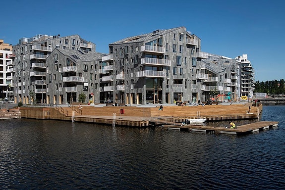 Vannkunsten med brygge for bading og rekreasjon
