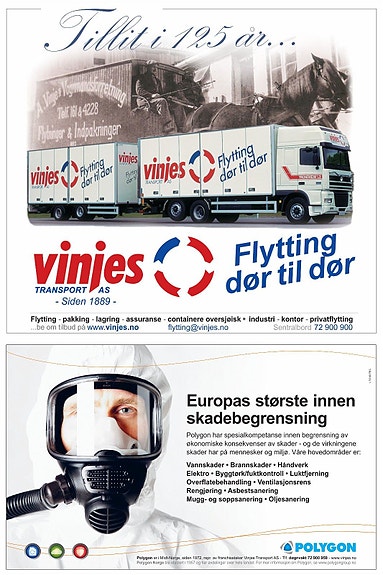 Vinjes Transport AS, som er franchisetaker i Polygon og arbeidsgiver for Polygonavdelingene i Midt-Norge, driver også med flytting (som annonsen her viser), renseri og bilverksted.
Se evt. mer om oss - hvem vi er som franchisetaker på www.vinjes.no