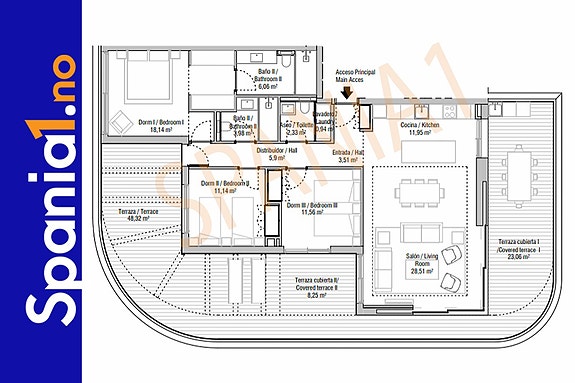 Plantegning leilighet med 3 soverom