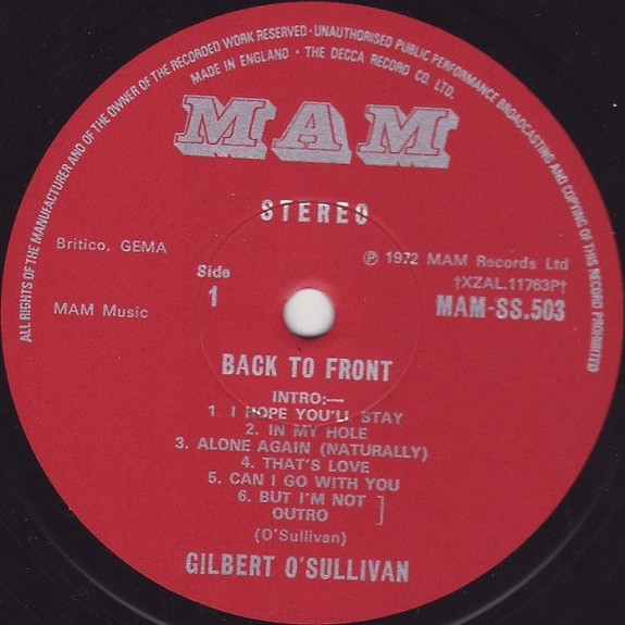 Gilbert O'Sullivan – Alone Again (Naturally) (1972, Vinyl) - Discogs