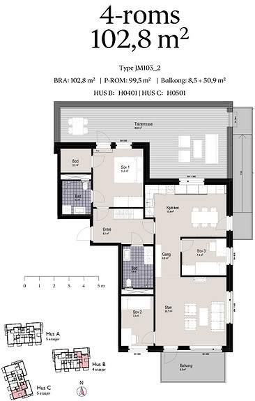 Plantegning som viser leilighet C0501