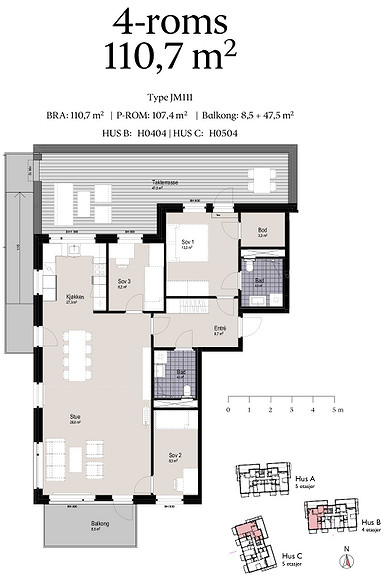 Plantegning som viser leilighet C0504