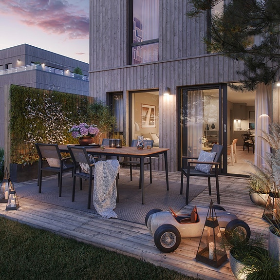 Vestvendt og solrik terrasse