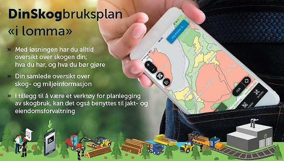 DinSkog gir deg tilgang til digitale bestandskart, bestandsinformasjon, eiendomsinformasjon, miljøregistreringer og detaljerte bakgrunnskart.