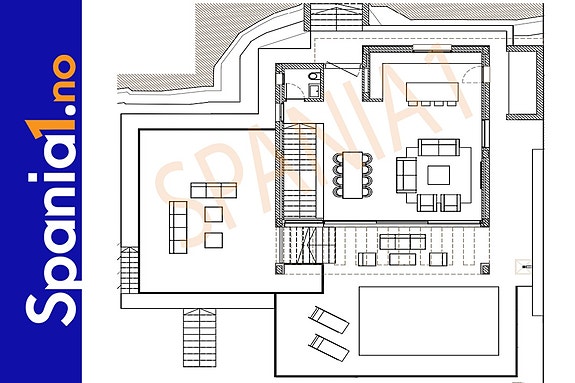Planløsning - stue og kjøkken øverste etasje