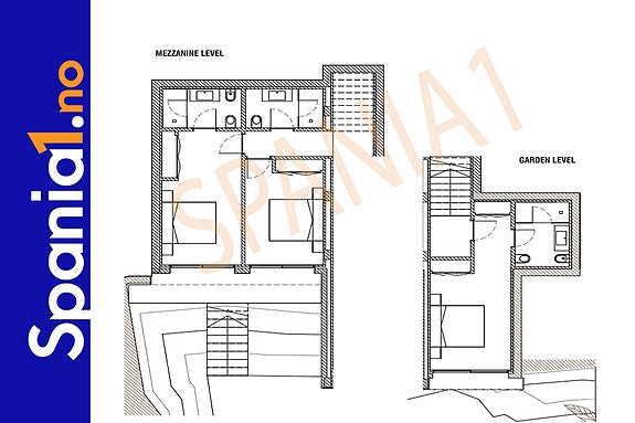 Planløsning- Soverom & bad på bakkeplan og soverom & bad i mellometasje.