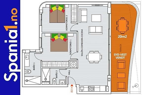 Kun eksempel, men viser den gode planløsningen fra denne utbyggeren. Ta kontakt på tlf + 47 900 70 708 for flere plantegninger