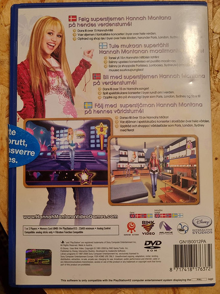 Kan fås gratis) PS2 Disney Hannah Montana Spotlight World Tour