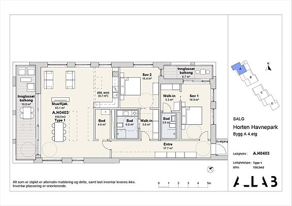 Salgstegning A H0403 - Bygg A 4-etg