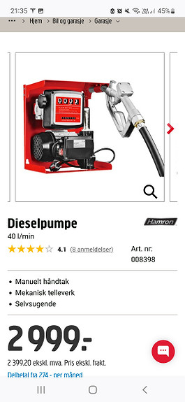 Dieselpumpe, telleverk, 230 V 