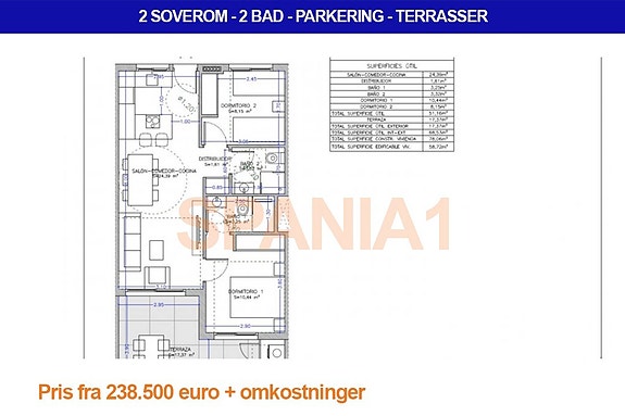 Plantegning gjelder leilighet med 2 soverom