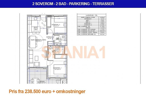 Plantegning gjelder leilighet med 2 soverom