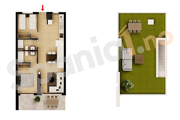 Plantegning - leilighet med 2 soverom og  egen takterrase