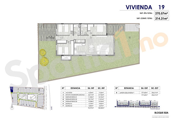 Plantegning - leilighet med 3 soverom og stor hage