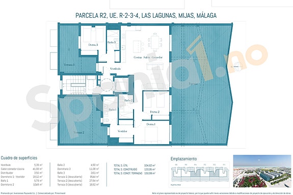 Plantegning penthouse med 3 soverom