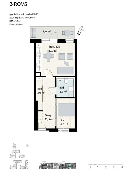 Orienterende skisse, som viser hvordan leiligheten er formet.