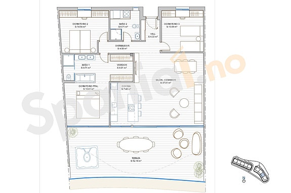 Plantegning Penthouse med 3 soverom
