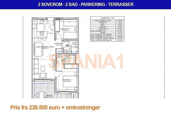 Plantegning gjelder leilighet med 2 soverom