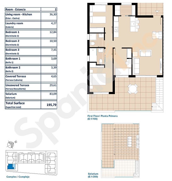 Plantegning toppleilighet med 3 sov, takterrasse på hele 83m2