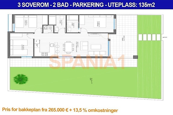 Plantegning for leilighet på bakkeplan
