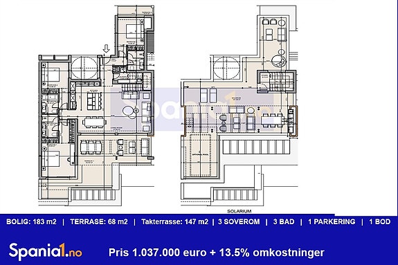 Plantegning av penthouse med 3 soverom i samme prosjekt