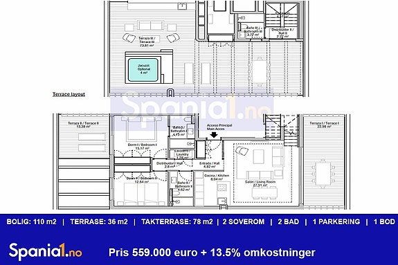 Plantegning fra penthouse med 2 soverom i samme prosjekt