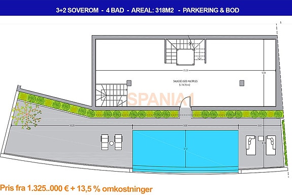 Plantegning for kjeller + uteområdet