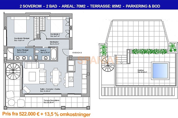 Plantegning av denne leiligheten - Penthouse med 2 soverom