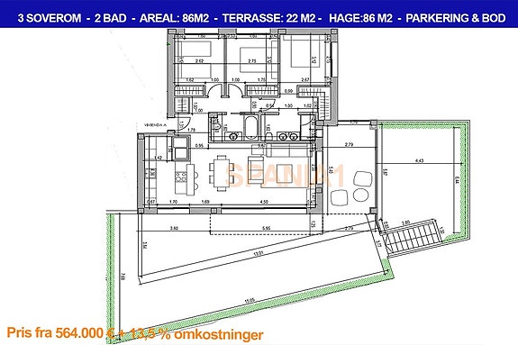 Leilighet på bakkeplan med 3 soverom i samme prosjekt
