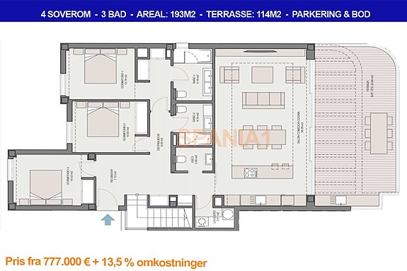 Plantegning Penthouse med 4 soverom - 1 etg