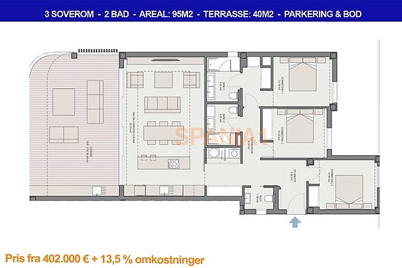 Plantegning med 3 soverom i samme prosjekt