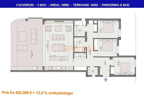 Plantegning med 3 soverom i samme prosjekt