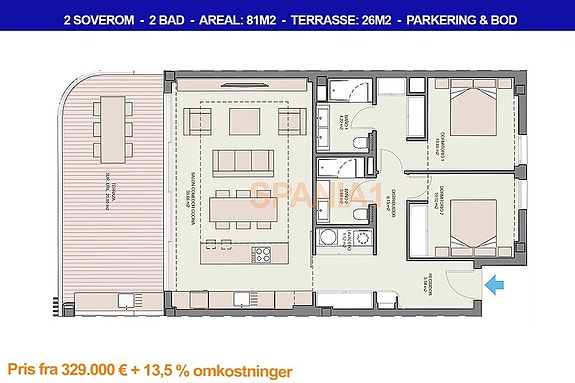 Plantegning med 2 soverom i samme prosjekt