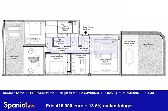 Bakkeplan med 2 soverom i samme prosjekt