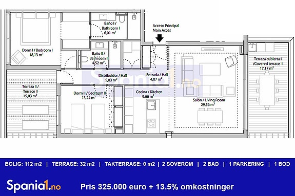 Mellom etasje med 2 soverom i samme prosjekt