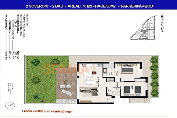 Det er også leiligheter på bakkeplan med hage fra 259.000