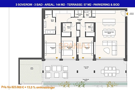 Plantegning - 3 soverom