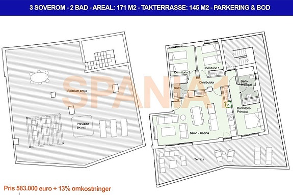 Plantegning - Toppleilighet med 3 soverom