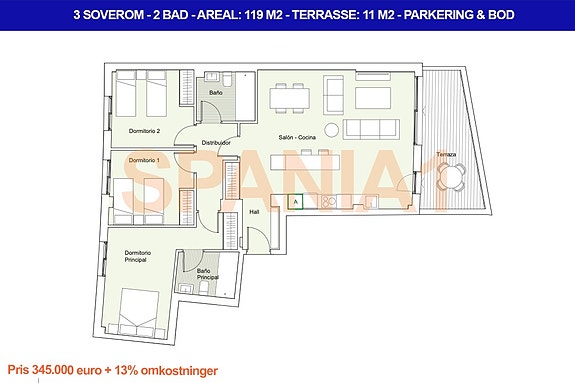 Plantegning - 3 soverom