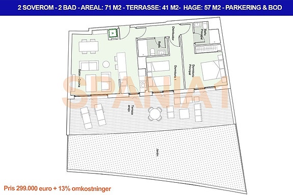 Plantegning - Bakkeplan med 2 soverom