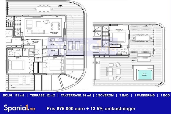 Penthouse med 3 soverom i samme prosjekt