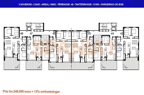 Plantegning av penthousene - Denne annonsen gjelder nr. 48