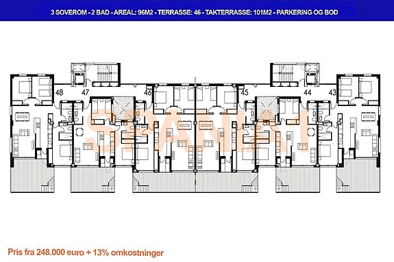 Plantegning av penthousene - Denne annonsen vil ha plantegning lik nr. 44