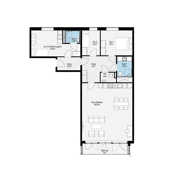 Plantegning for 7005 i Ulvenkroken brl.